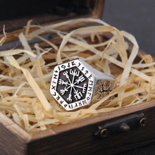 Load image into Gallery viewer, Hexagon Steel Viking Compass Vegvisir Ring