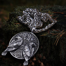 Load image into Gallery viewer, Huginn and Muninn Ravens of Odin Viking Raven Amulet Necklace