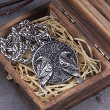 Load image into Gallery viewer, Huginn and Muninn Ravens of Odin Viking Raven Amulet Necklace