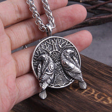 Load image into Gallery viewer, Huginn and Muninn Ravens of Odin Viking Raven Amulet Necklace