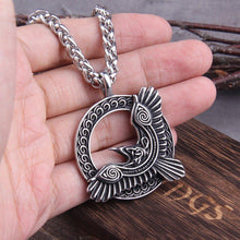 Load image into Gallery viewer, Huginn and Muninn Viking Raven Amulet Necklace