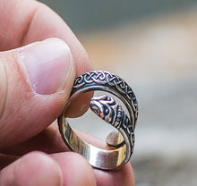 Load image into Gallery viewer, Jormungand Ring with Viking Ornament Sterling Silver Viking Ring