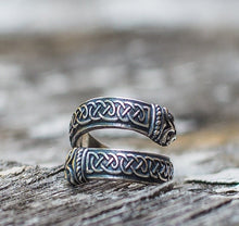 Load image into Gallery viewer, Jormungand Ring with Viking Ornament Sterling Silver Viking Ring