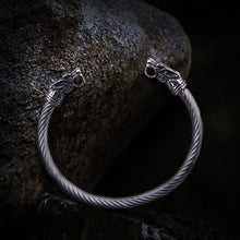 Load image into Gallery viewer, Knotwork Wolves of Ragnarok Geri & Freki Torc Bracelet | Stainless Steel