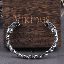 Load image into Gallery viewer, Knotwork Wolves of Ragnarok Geri & Freki Torc Bracelet | Stainless Steel