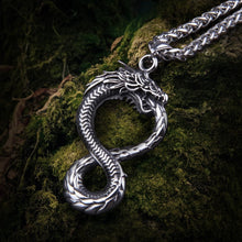 Load image into Gallery viewer, Norse Dragon Necklace - Gold and Silver Jörmungandr Steel Necklace