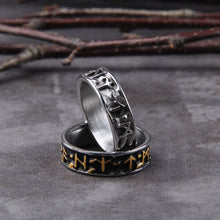 Load image into Gallery viewer, Norse Futhark Rune Ring in Bold Steel