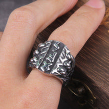 Load image into Gallery viewer, Norse Pagan Futhark Steel Viking Ring