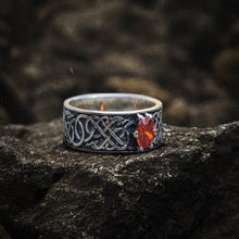 Load image into Gallery viewer, Norse Ring with Green Cubic Zirconia Sterling Silver Handmade Ring