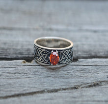 Load image into Gallery viewer, Norse Ring with Green Cubic Zirconia Sterling Silver Handmade Ring