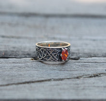 Load image into Gallery viewer, Norse Ring with Green Cubic Zirconia Sterling Silver Handmade Ring