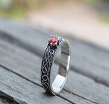 Load image into Gallery viewer, Norse Ring with Green Cubic Zirconia Sterling Silver Handmade Ring