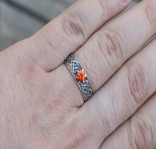 Load image into Gallery viewer, Norse Ring with Green Cubic Zirconia Sterling Silver Handmade Ring
