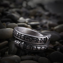Load image into Gallery viewer, Odins Prayer Midgard Serpent Snake Futhark Rune Viking Ring