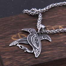 Load image into Gallery viewer, Odin's Ravens Hugin and Munin Raven Totem Pendant Necklace