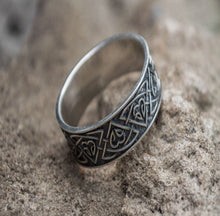 Load image into Gallery viewer, Ring with Norse Ornament Sterling Silver Viking Ring