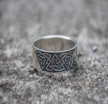 Load image into Gallery viewer, Ring with Norse Ornament Sterling Silver Viking Ring
