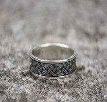 Load image into Gallery viewer, Handcrafted Viking Ornament Ring | Sterling Silver | Custom Sizing