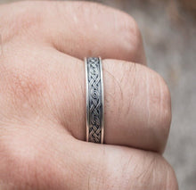Load image into Gallery viewer, Handcrafted Viking Ornament Ring | Sterling Silver | Custom Sizing