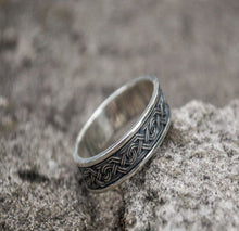 Load image into Gallery viewer, Handcrafted Viking Ornament Ring | Sterling Silver | Custom Sizing