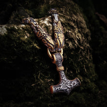 Load image into Gallery viewer, Serpent Mjolnir King’s Chain in Gold & Steel.