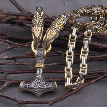 Load image into Gallery viewer, Serpent Mjolnir King’s Chain in Gold & Steel.