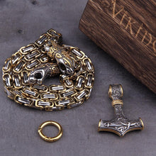 Load image into Gallery viewer, Serpent Mjolnir King’s Chain in Gold & Steel.