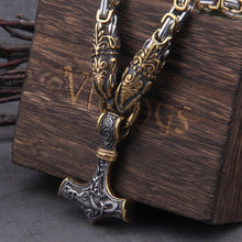 Load image into Gallery viewer, Serpent Mjolnir King’s Chain in Gold & Steel.