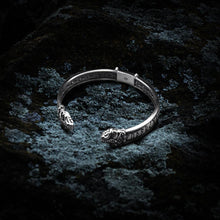 Load image into Gallery viewer, Jormungandr Bracelet | Silver Viking Cuff with Elder Futhark Runes