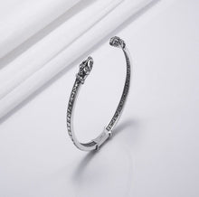 Load image into Gallery viewer, Jormungandr Bracelet | Silver Viking Cuff with Elder Futhark Runes