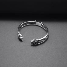 Load image into Gallery viewer, Jormungandr Bracelet | Silver Viking Cuff with Elder Futhark Runes