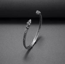 Load image into Gallery viewer, Jormungandr Bracelet | Silver Viking Cuff with Elder Futhark Runes