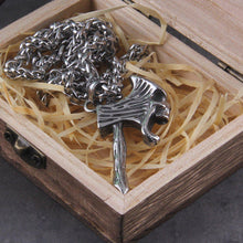 Load image into Gallery viewer, Silver Skull Axe Pendant Viking Necklace