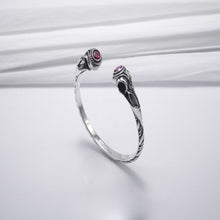 Load image into Gallery viewer, Silver Viking Torc Bracelet with Gems