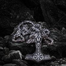 Load image into Gallery viewer, Skull Thor's Hammer Mjolnir with Helm of Awe Seal Pendant Necklace