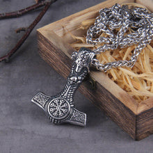 Load image into Gallery viewer, Skull Thor's Hammer Mjolnir with Helm of Awe Seal Pendant Necklace