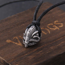 Load image into Gallery viewer, Solid Steel Viking Helm Pendant Necklace