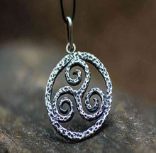 Load image into Gallery viewer, Spiral Triskele Symbol Pendant Sterling Silver Viking Necklace