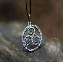 Load image into Gallery viewer, Spiral Triskele Symbol Pendant Sterling Silver Viking Necklace