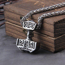 Load image into Gallery viewer, Steel Knotwork Heavy Thor's Hammer Mjolnir Pendant Necklace