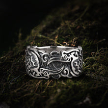Load image into Gallery viewer, Ravens and Ornaments Viking Ring | Handcrafted Sterling Silver