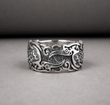 Load image into Gallery viewer, Ravens and Ornaments Viking Ring | Handcrafted Sterling Silver