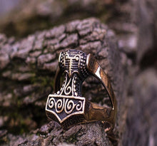 Load image into Gallery viewer, Thor's Hammer Ring Handmade in Bronze