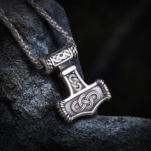 Load image into Gallery viewer, Thor’s Hammer Mjolnir Eternity Knotwork Viking Necklace