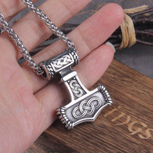 Load image into Gallery viewer, Thor’s Hammer Mjolnir Eternity Knotwork Viking Necklace