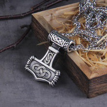 Load image into Gallery viewer, Thor’s Hammer Mjolnir Eternity Knotwork Viking Necklace