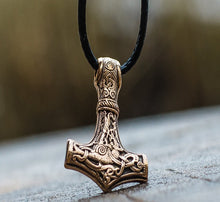 Load image into Gallery viewer, Thor's Hammer Pendant Bronze Mjolnir from Mammen Village