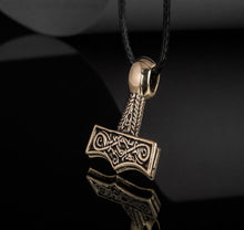 Load image into Gallery viewer, Thor's Hammer Pendant Bronze Mjolnir with Beautiful Ornament