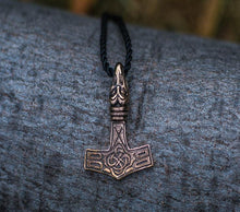 Load image into Gallery viewer, Thor's Hammer Pendant Bronze Mjolnir with Raven