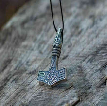 Load image into Gallery viewer, Thor's Hammer Pendant Sterling Silver Mjolnir with Raven
